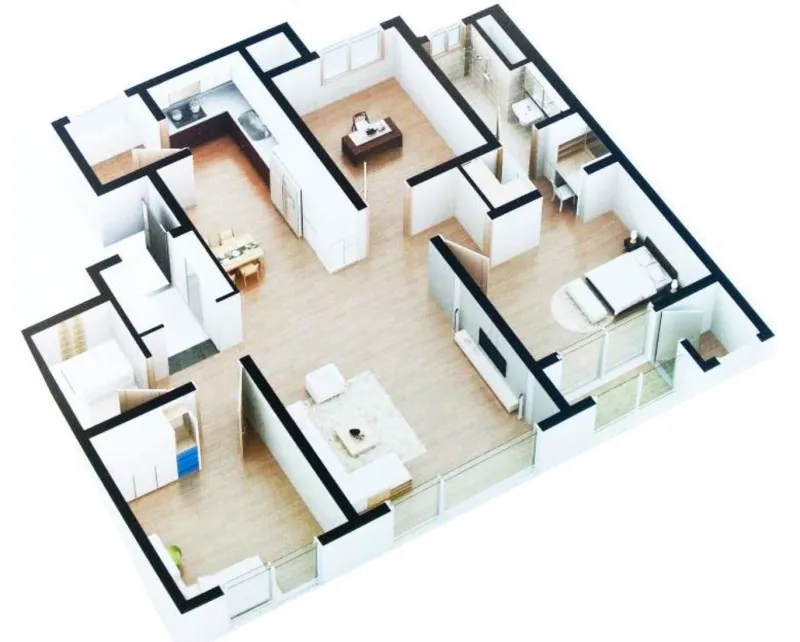 아주동 덕진 거제의봄 67㎡B 평면도 - 방3개 거실 주방 욕실2개 28평형 107세대